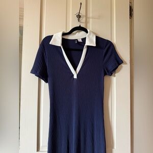 open lace back dress H&M Beige Ribbed Knit Short Sleeve Stretch Collared Polo Mini Dress Size XS